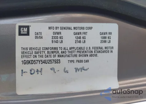 2004 Cadillac Deville Standard from USA, damaged, VIN 1G6KD57Y54U257923